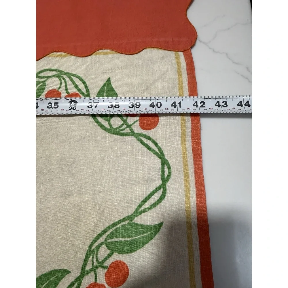 Vintage Handmade Handkerchief Patchwork Tablecloth 44x44 Cherry Scalloped